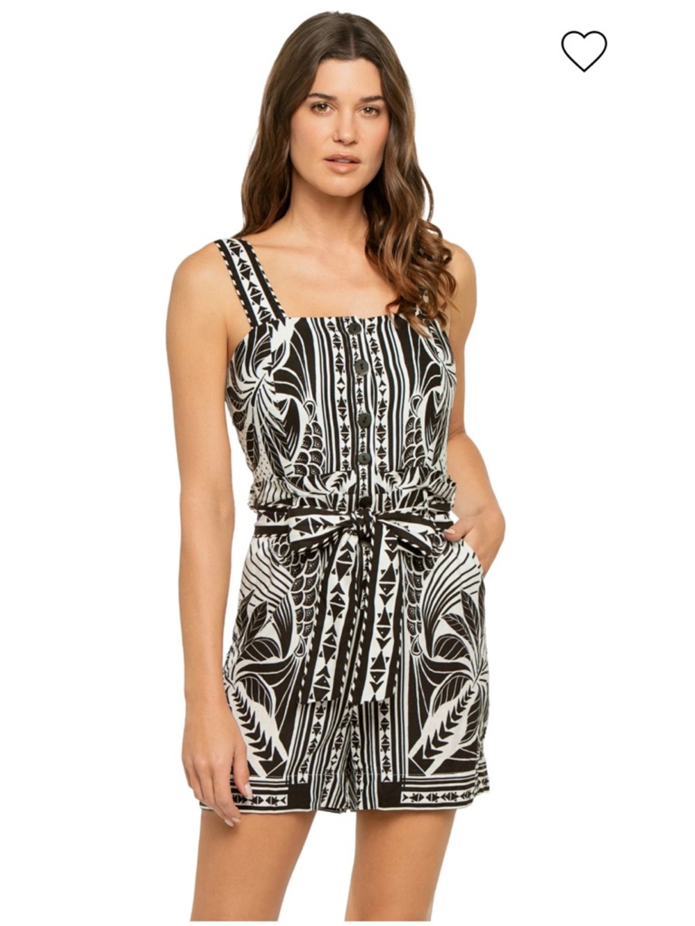 FARM Rio Monochrome Elegance Scarf Waist Tie Romper Sz XL